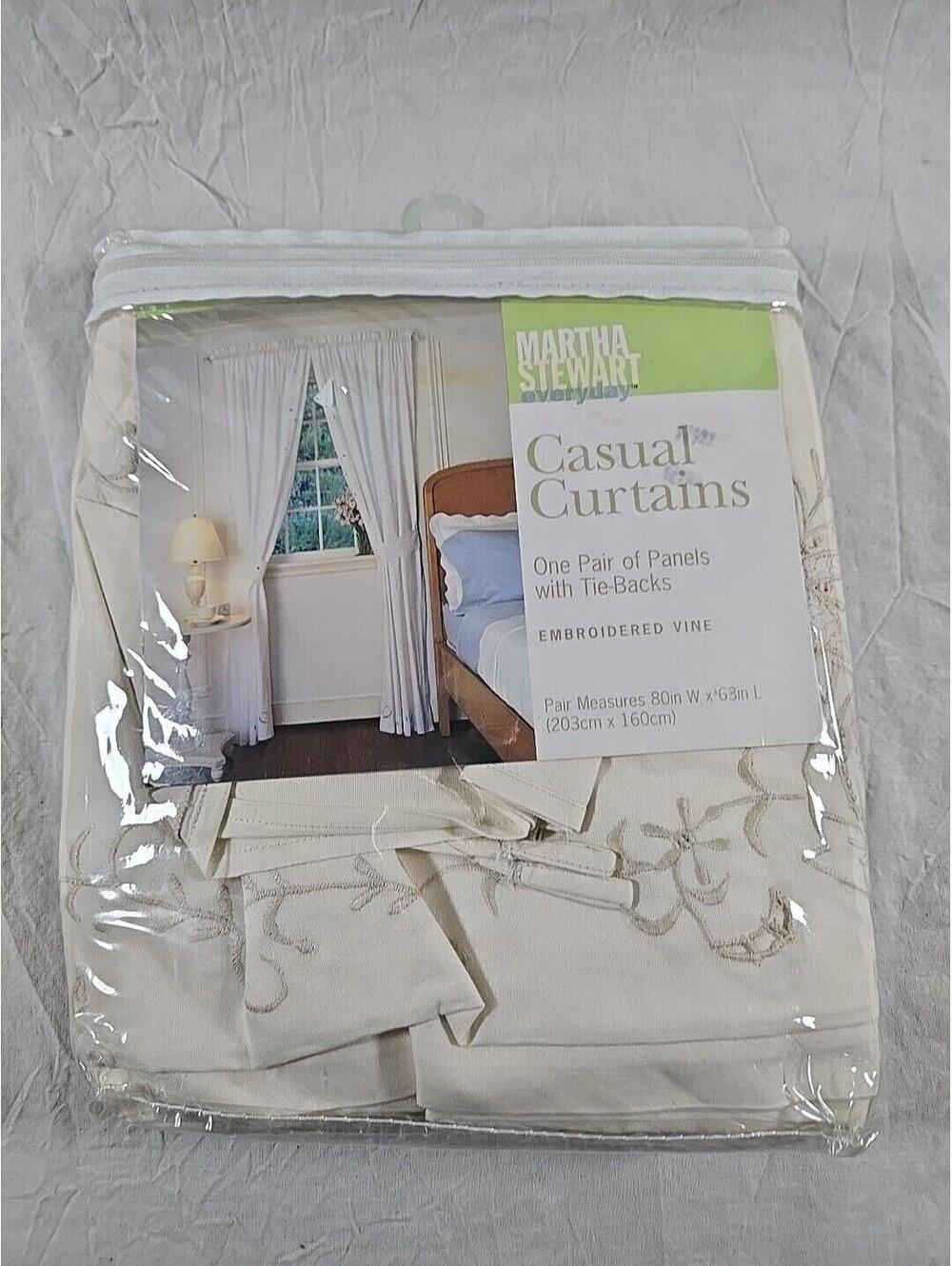 Martha Stewart Everyday Cream Casual Curtains 2 panels Embroidered Vine